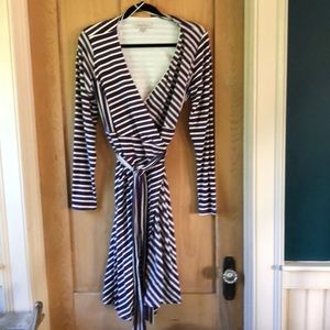 Purple and white dress.